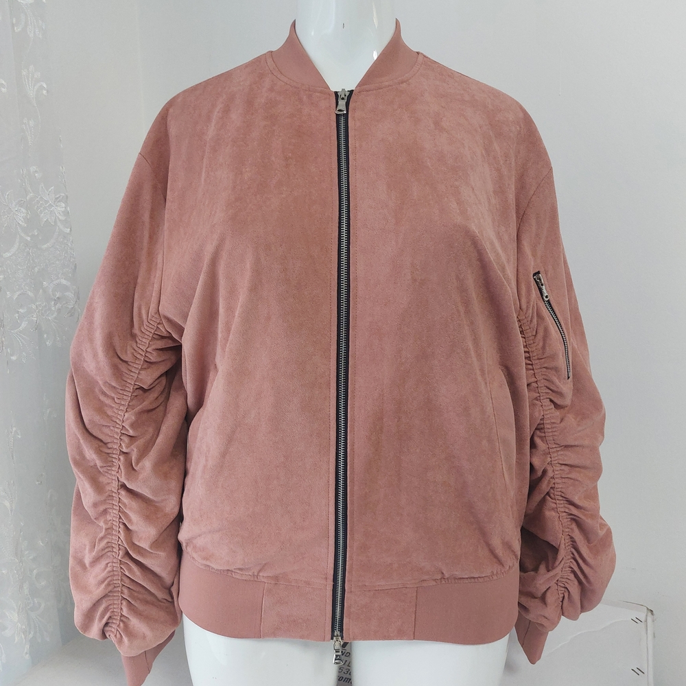 Lifted Anchors Men's Dusty Rose Bomber Jacket with Ruched Sleeves